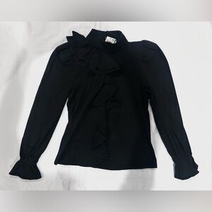 INC International Concepts Black Ruffled Blouse